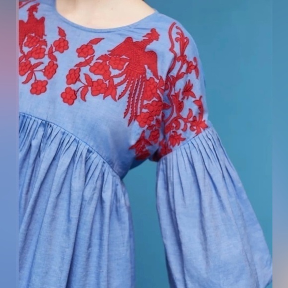 Hermant & Nandita Boho Blue Floral Red Embroidered | Size S | Flowy | Like New - Picture 4 of 14